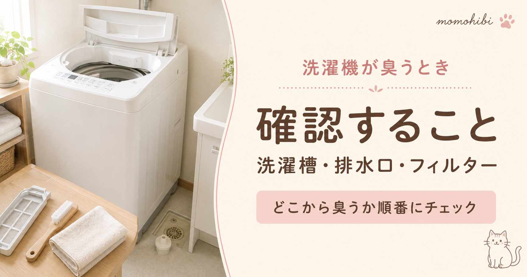 洗濯機の臭いを確認する洗濯槽と糸くずフィルター