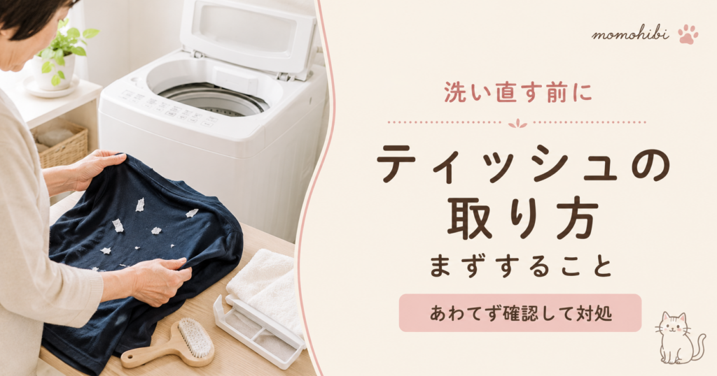 洗濯物に付いた白いティッシュくずを落とす様子